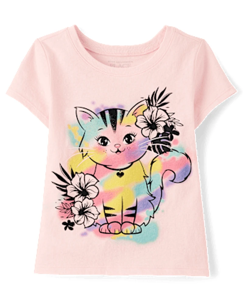 Baby And Toddler Girls Cat Graphic Tee