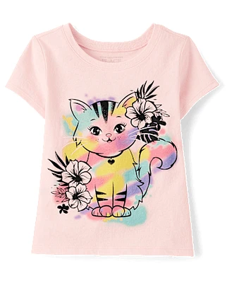 Baby And Toddler Girls Cat Graphic Tee