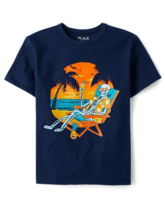 Boys Summerween Skeleton Beach Graphic Tee