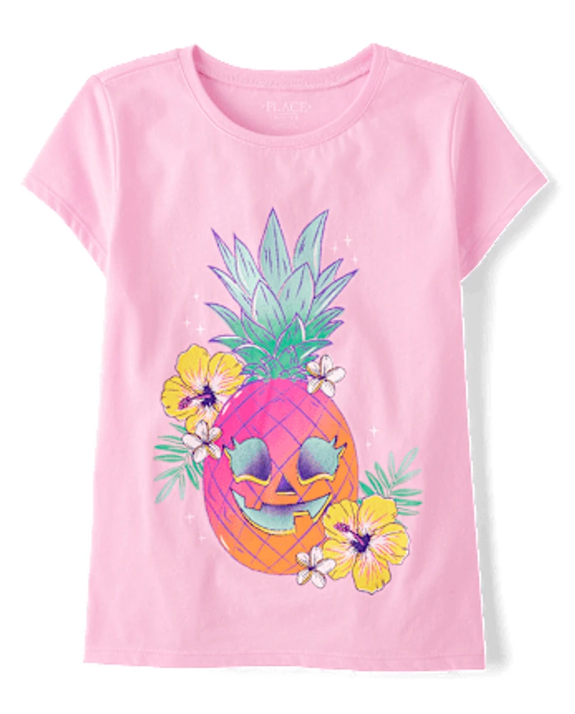 Girls Summerween Skull Pineapple Graphic Tee