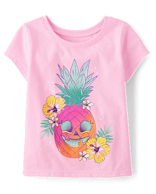 Baby And Toddler Girls Summerween Skull Pineapple Graphic Tee