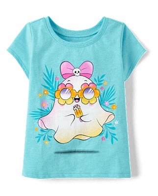 Baby And Toddler Girls Summerween Ghost Flowers Graphic Tee