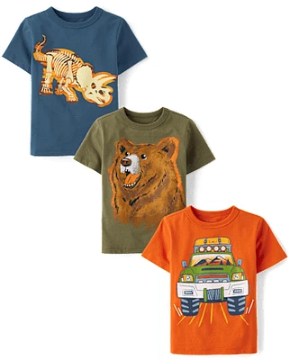Lot de 3 t-shirts à imprimé animal pour bébés et tout-petits garçons