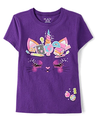 Girls School Cat Graphic Tee