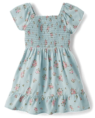 Toddler Girls Floral Smocked Ruffle Dress