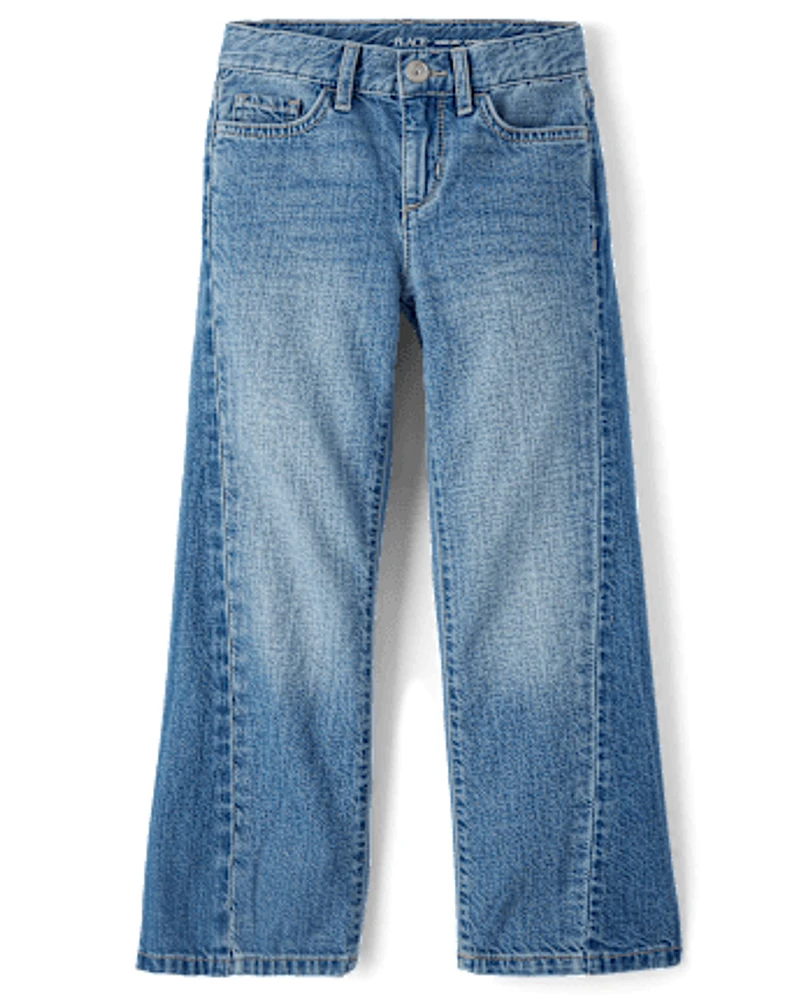Girls Contrast Inset Wide Leg Jeans