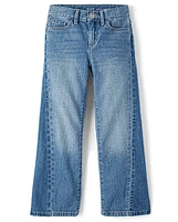 Girls Contrast Inset Wide Leg Jeans