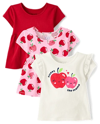 Lot de 3 hauts à imprimé pomme pour petite fille