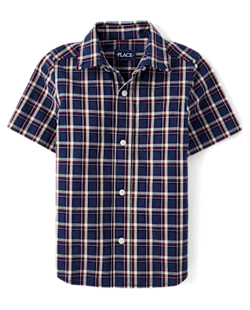 Boys Plaid Poplin Button Up Shirt