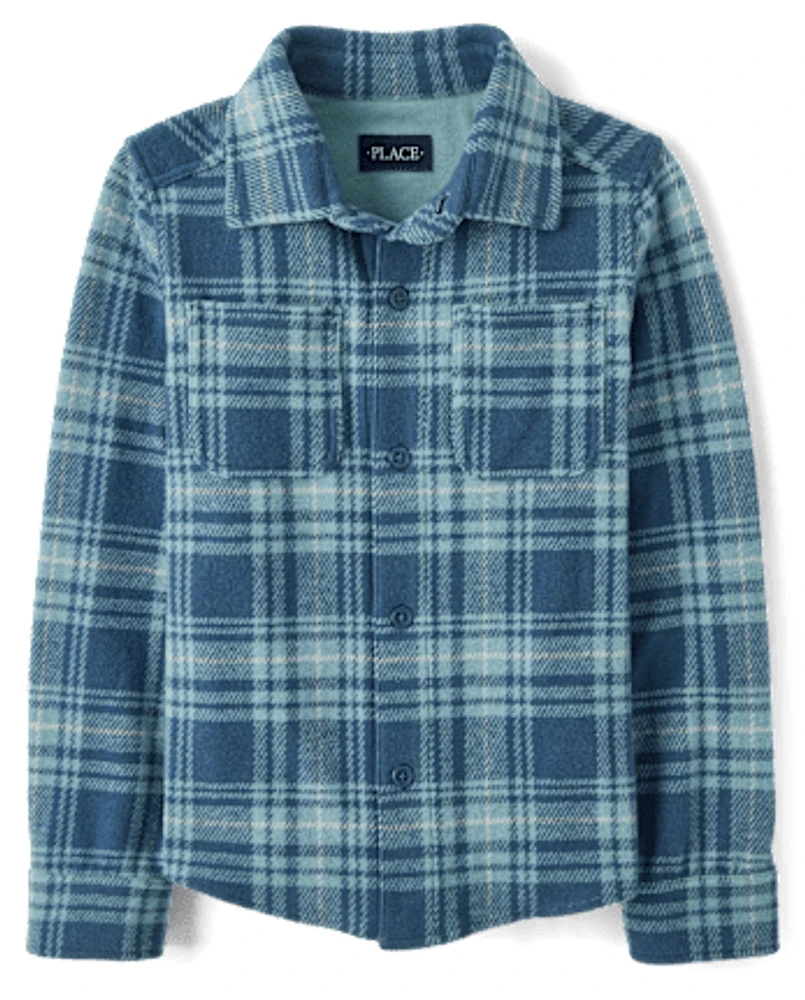 Kids Cozy Plaid Knit Button Up Shirt