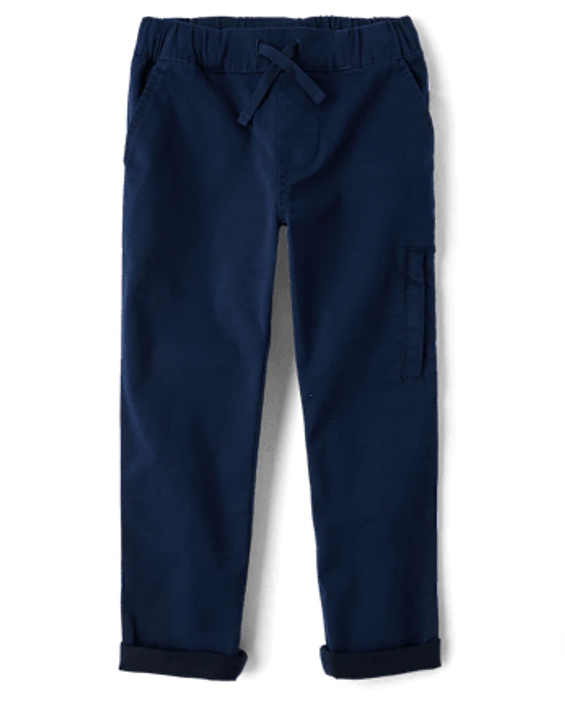 Boys Stretch Roll Cuff Pull On Chino Pants