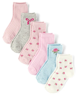 Lot de 6 paires chaussettes mi-longues à fleurs pour filles