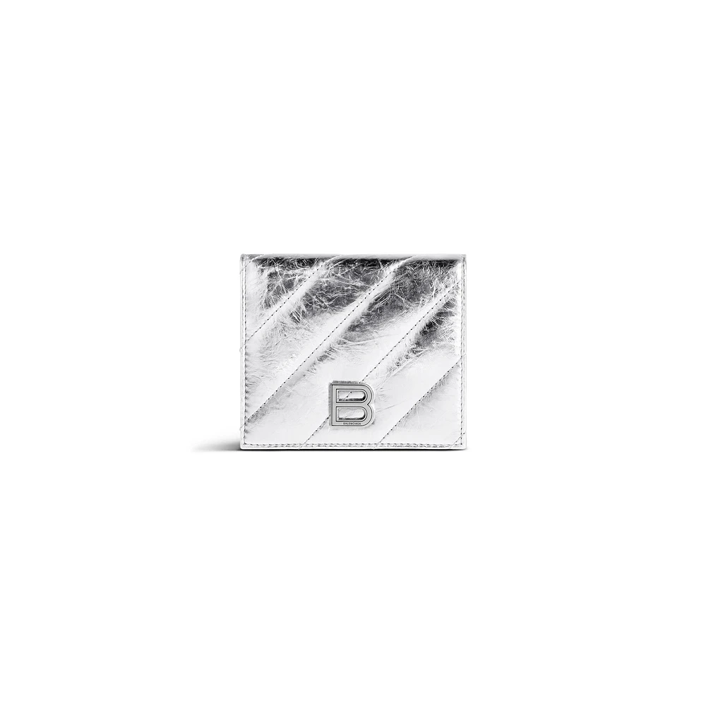crush flap coin and card holder metallized quilted