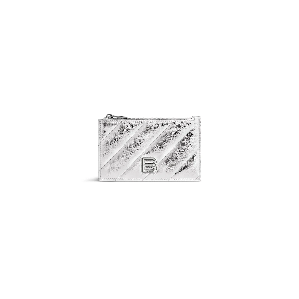 crush long coin and card holder metallized quilted