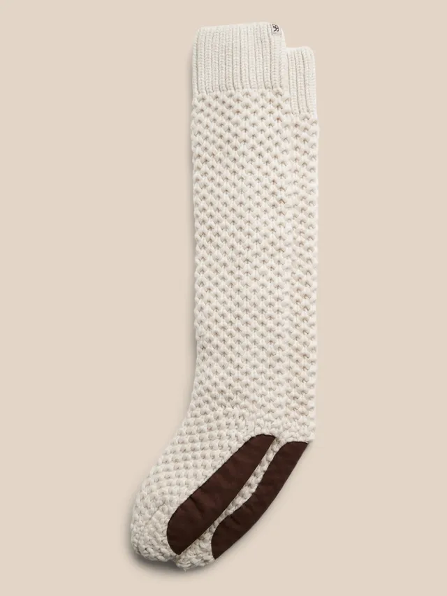 Merino Popcorn-Stitch Tall Slipper Socks