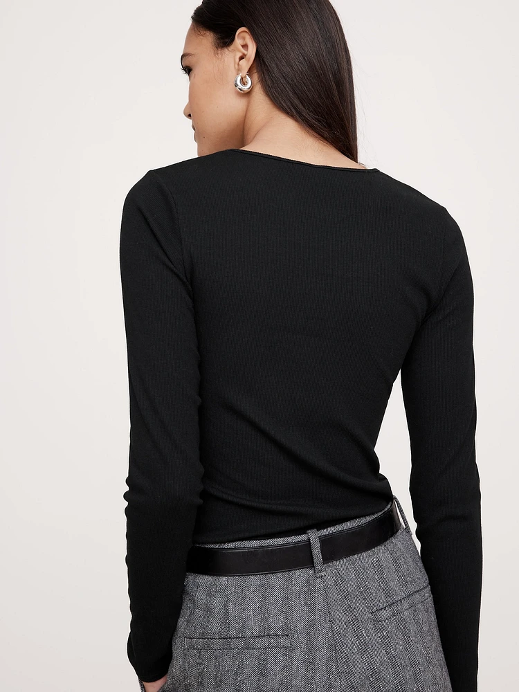 Ribbed Long-Sleeve Crew-Neck T-Shirt