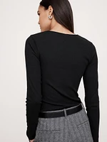 Ribbed Long-Sleeve Crew-Neck T-Shirt