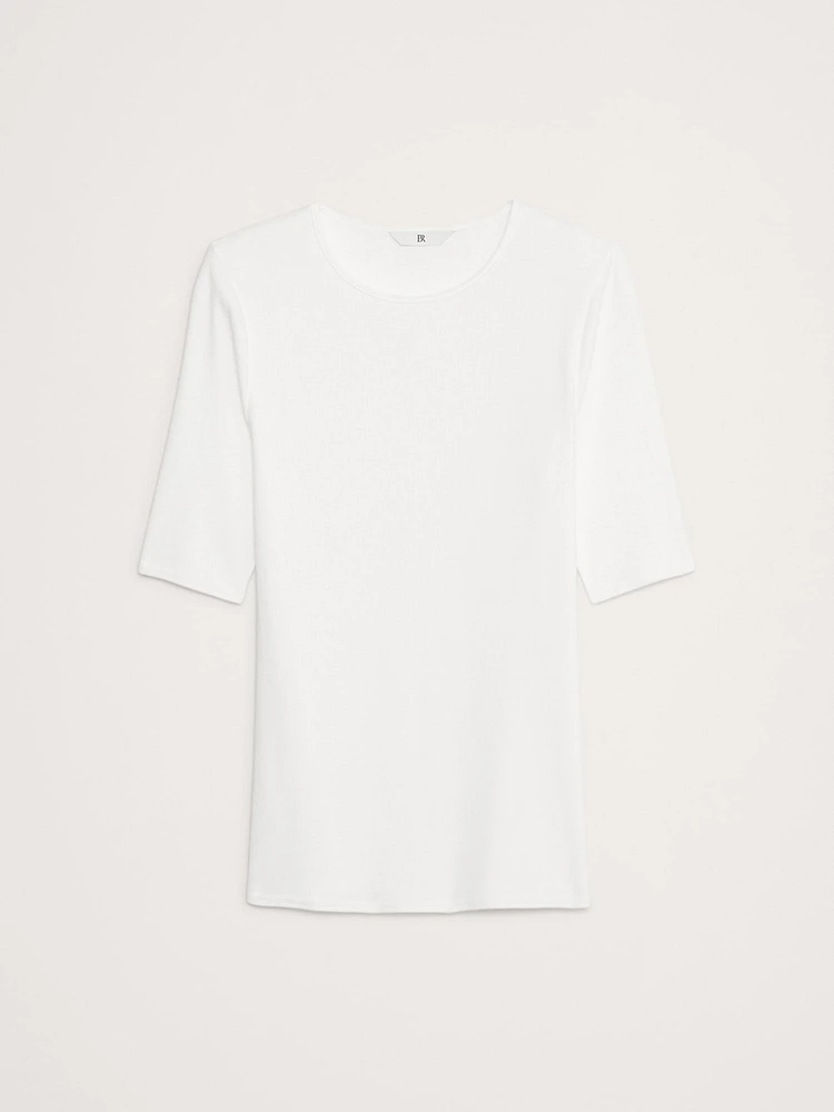 Ribbed Elbow-Sleeve T-Shirt