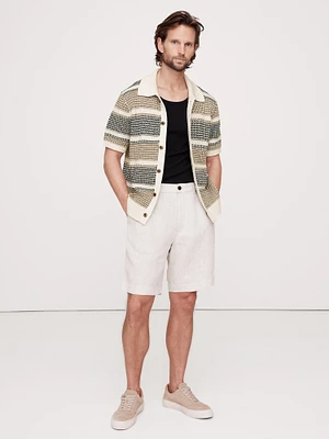 Stripe Crochet Cotton Knit Shirt
