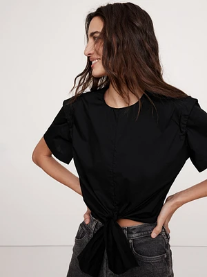 Cotton Poplin Tie-Front Top