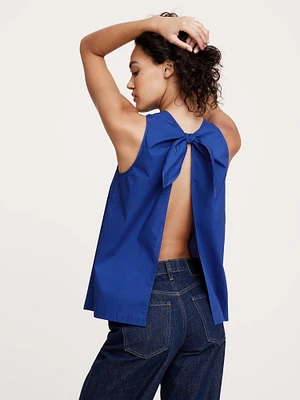 Cotton Poplin Cowl-Neck Open-Back Top