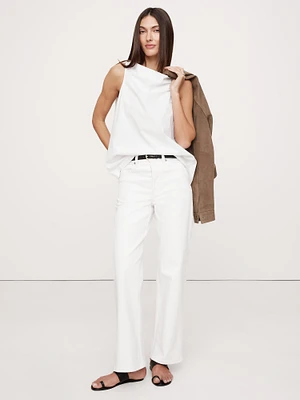 Cotton Poplin Cowl-Neck Open-Back Top