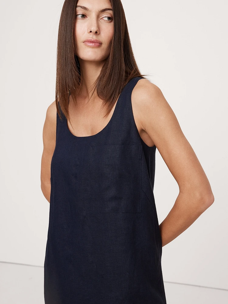 Linen Scoop-Neck Shift Dress