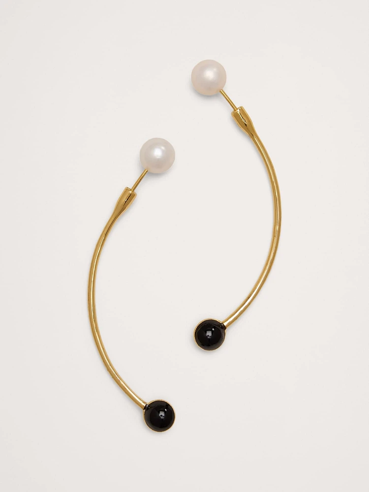 Gold & Black Barbell Earrings