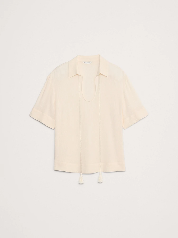 Gauze Tassel-Tie Popover Shirt