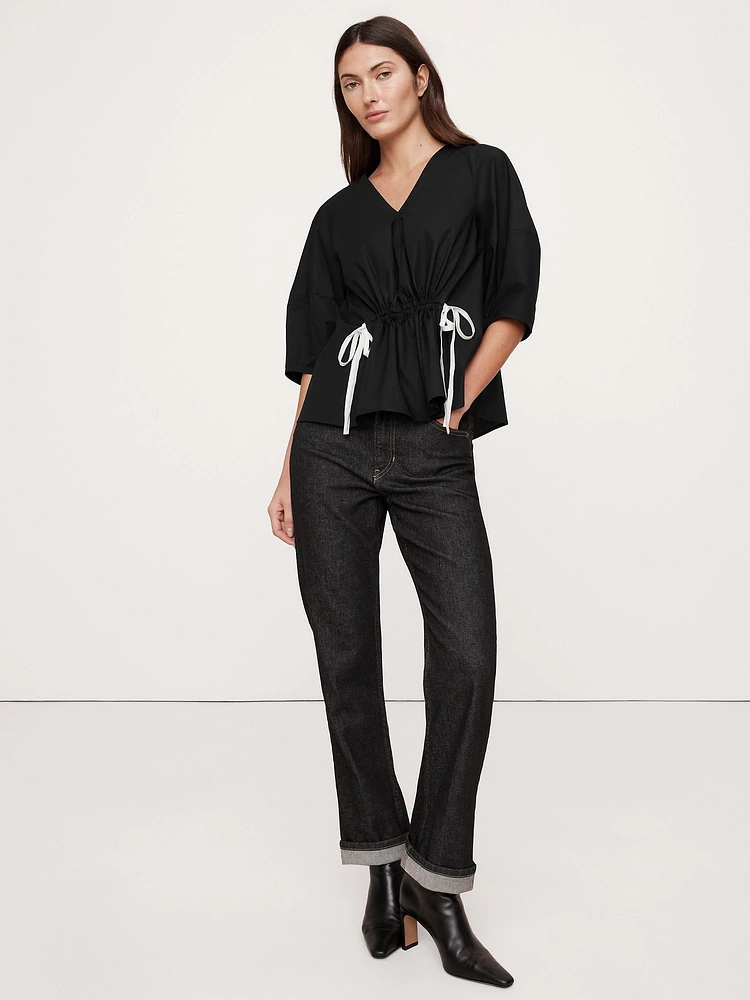 Cotton Poplin Cinch-Waist Top