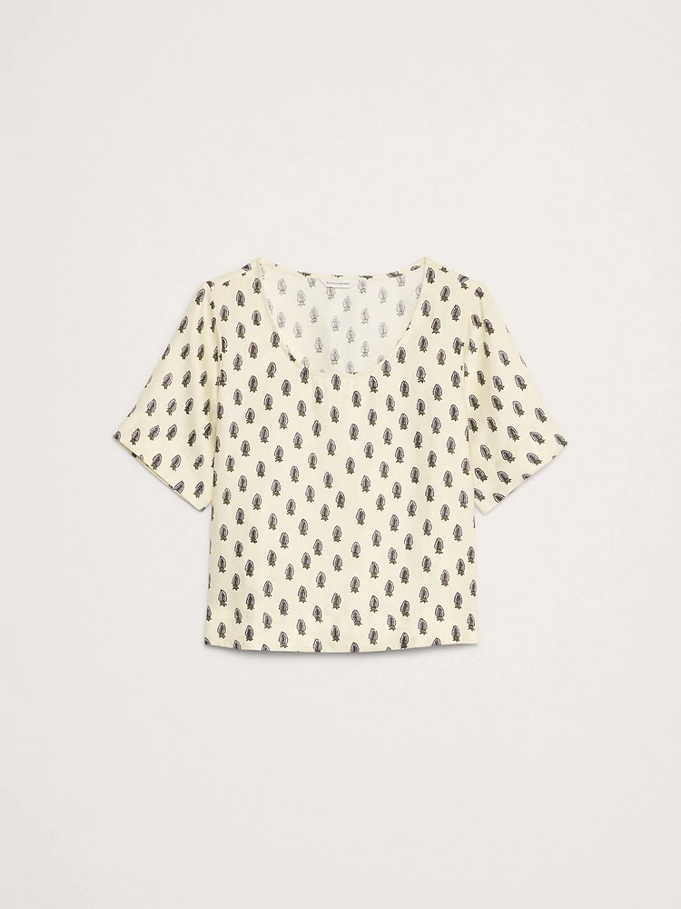 Linen Scoop-Neck Top