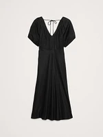 Viscose-Linen Ruched Long Midi Dress