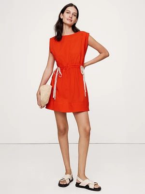 Cotton Poplin Cinch-Waist Mini Dress