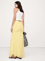 Ruched Drop-Waist Chiffon Skirt