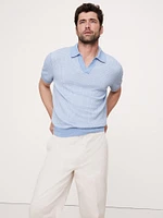 Cotton-Linen Johnny-Collar Sweater Polo