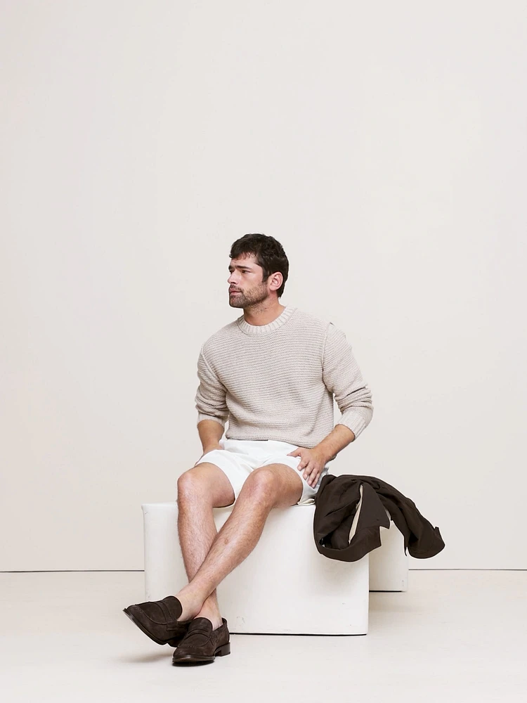 Cotton-Linen Blend Crew-Neck Sweater