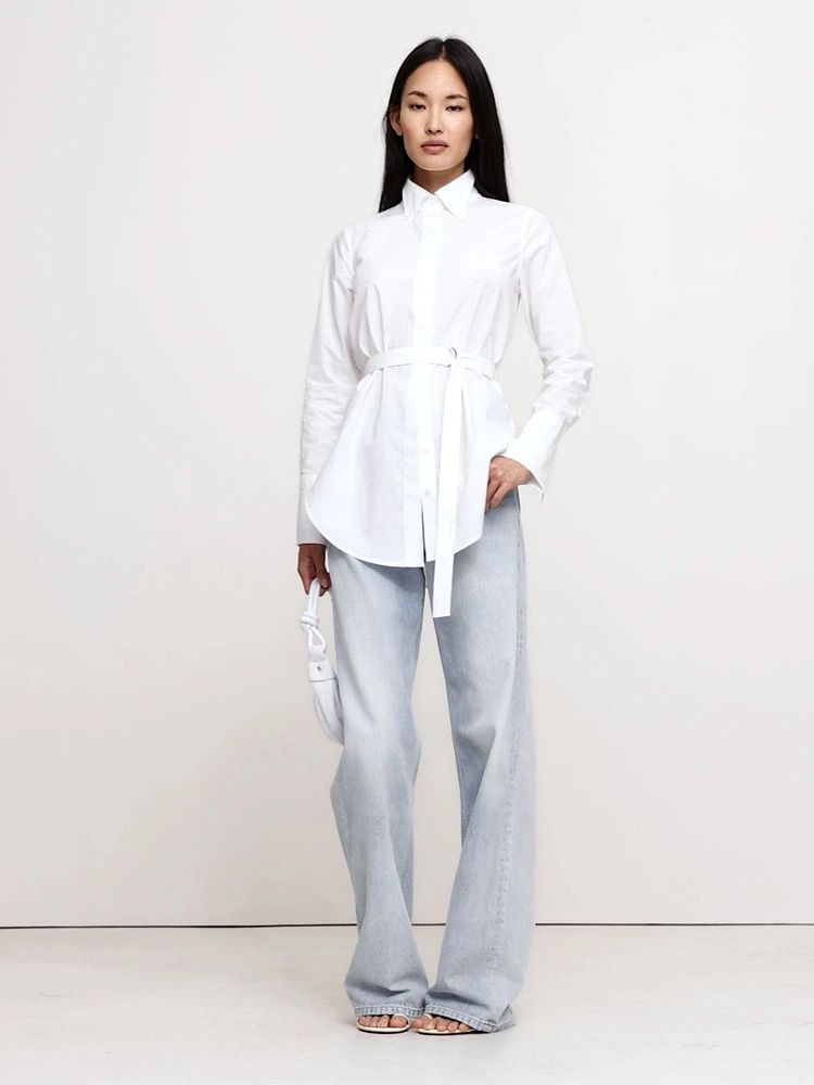 Cotton Poplin Belted Tunic Shirt