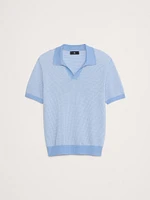 Cotton-Linen Johnny-Collar Sweater Polo