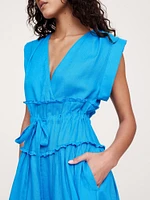 Linen Cinch-Waist Maxi Dress
