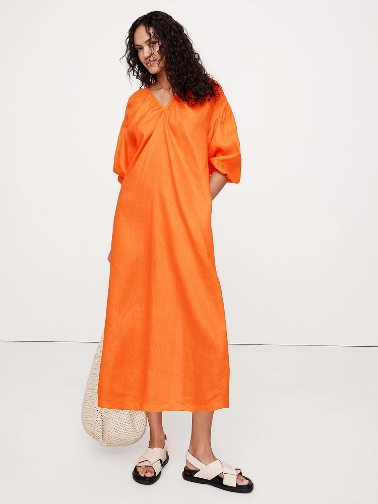 Linen V-Neck Maxi Dress