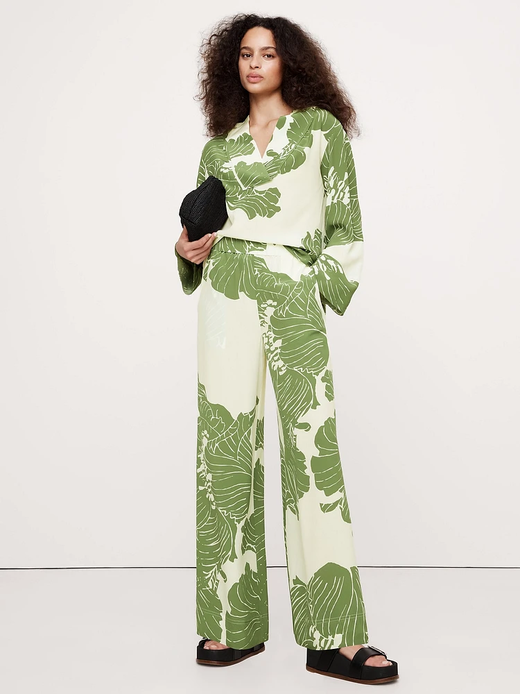Wide-Leg Matte Silk Pull-On Pant