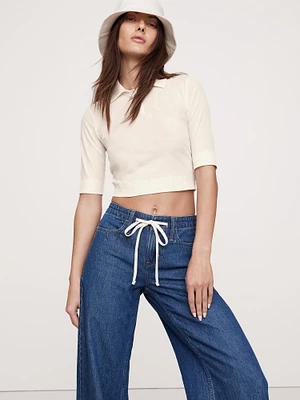 Airy Cotton Crepe Cropped Polo