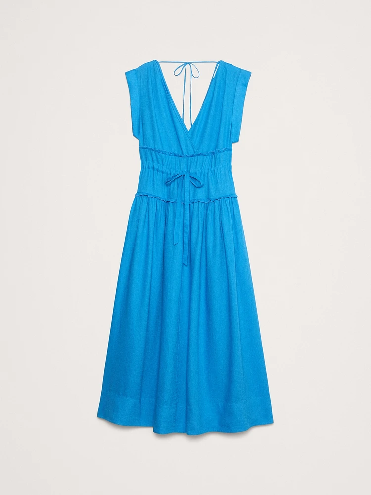 Linen Cinch-Waist Maxi Dress
