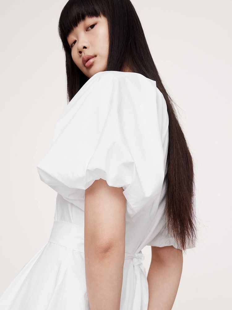 Cotton Poplin Bubble-Hem Mini Dress