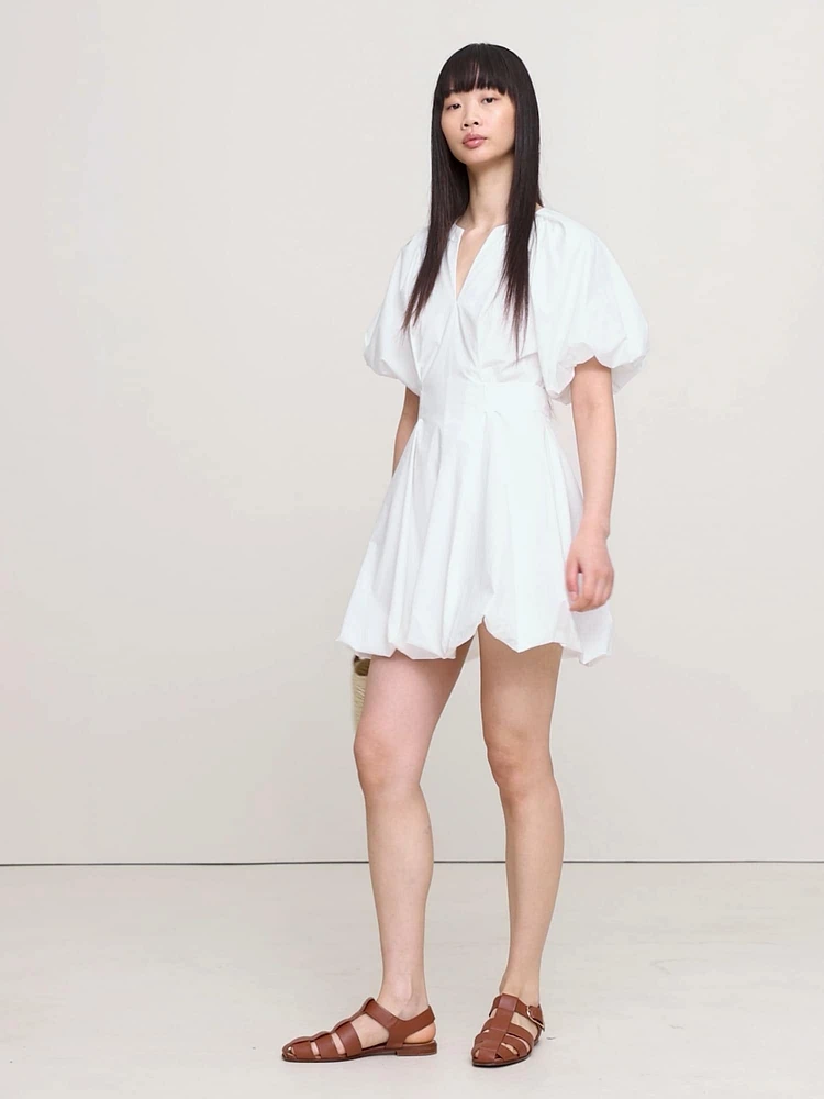 Cotton Poplin Bubble-Hem Mini Dress