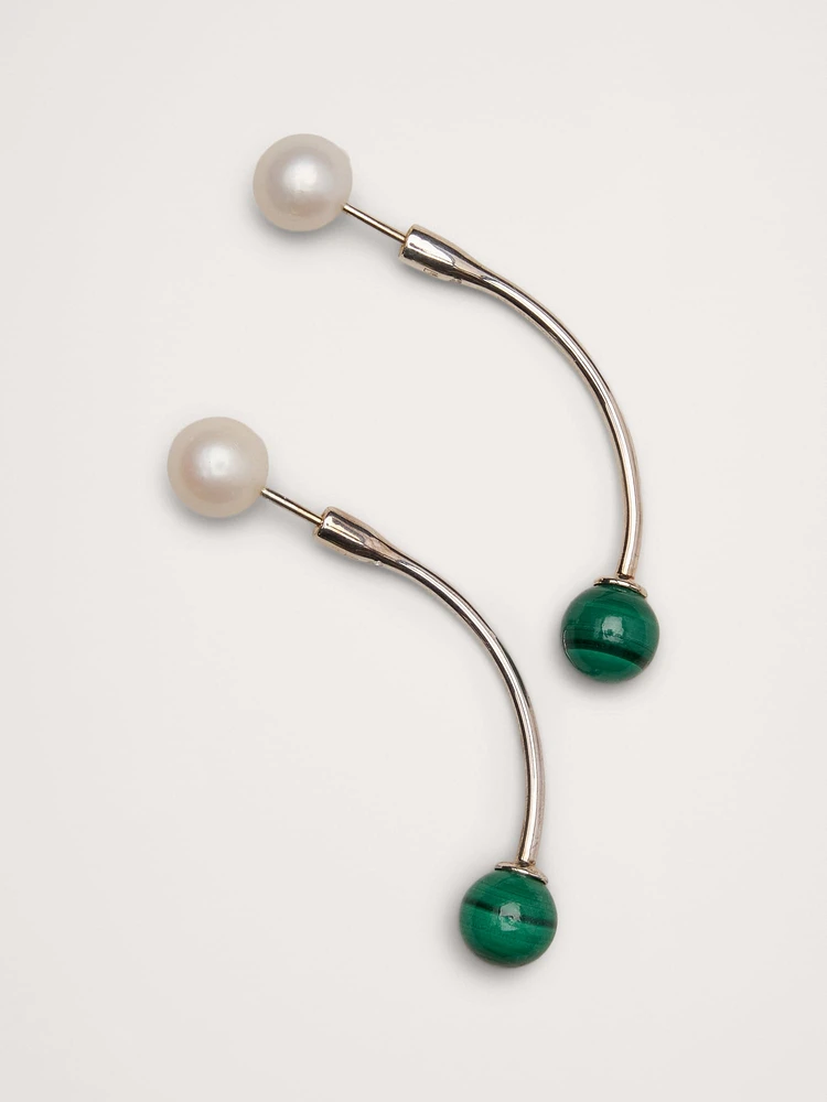 Silver & Malachite Barbell Earrings