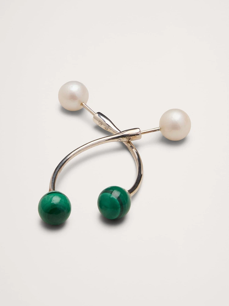 Silver & Malachite Barbell Earrings
