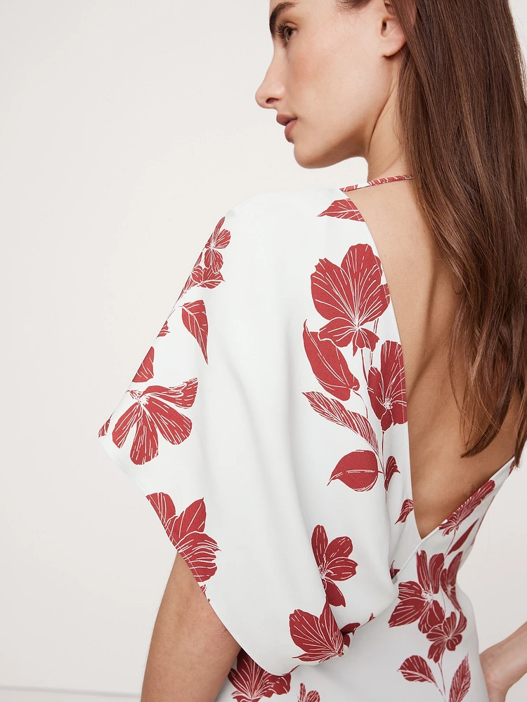 Stretch-Crepe Asymmetrical Open-Back Maxi Dress