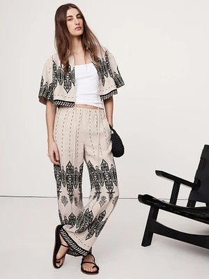 Wide-Leg Linen Pull-On Pant