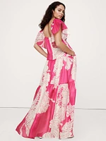 Linen-Silk Tiered Maxi Dress